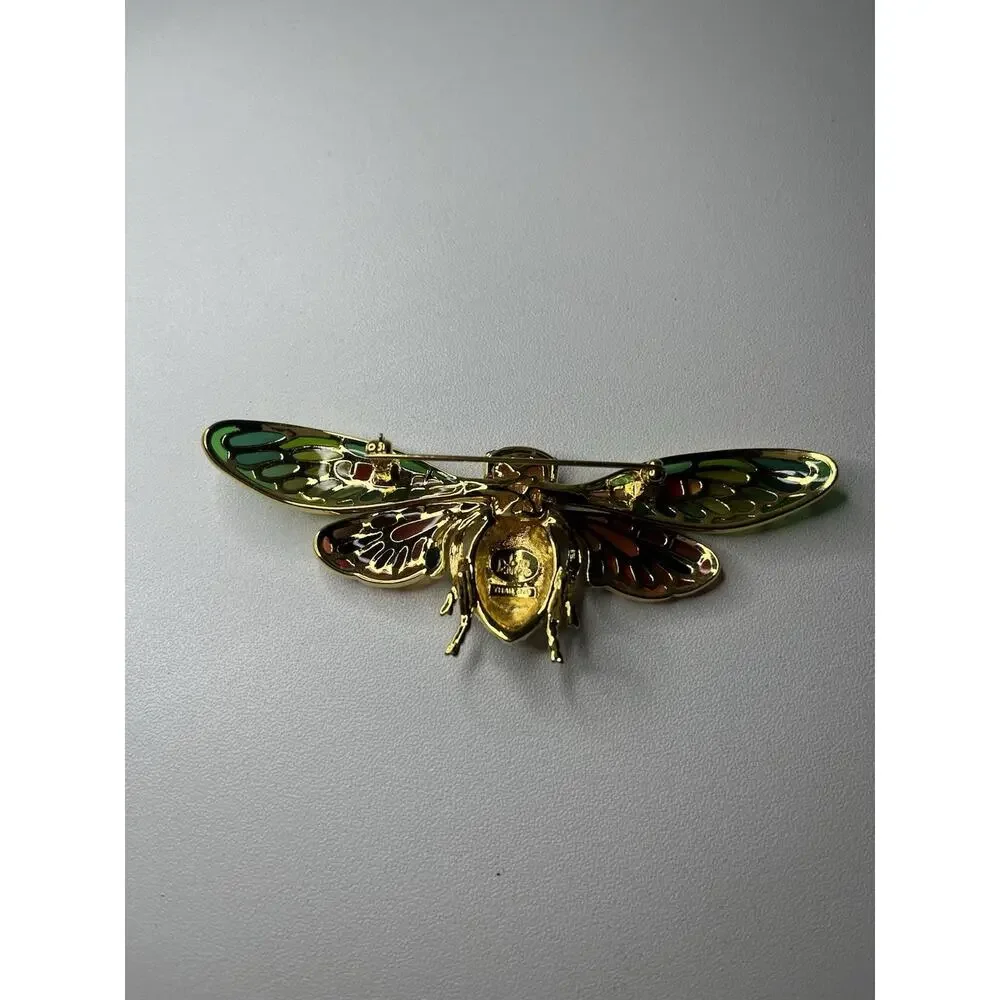 VTG Joan Rivers Stained Glass Crystal Plique-a-Jour Cicada Bug Brooch Pin